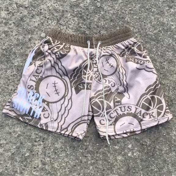 Funny Expressions Letters Print Mesh Shorts