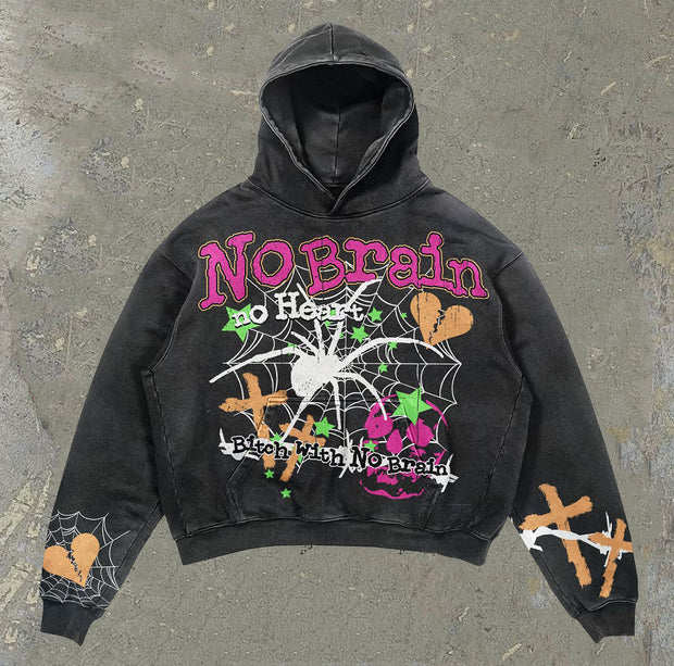 No Brains No Heart Printed Casual Street Hoodie