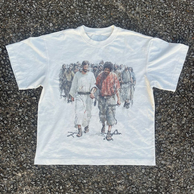Basic Jesus Print Short Sleeve T-Shirt