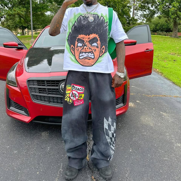 Cartoon Printed T-Shirt Sweatpants Two Piece Set