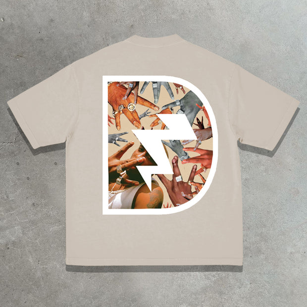 Hip-hop rap casual street retro print T-shirt