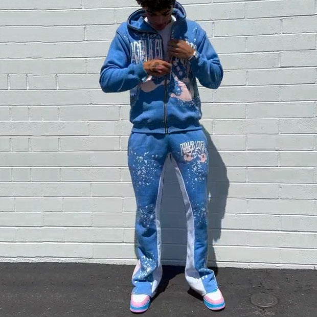 Populrloner Print Hoodie Sweatpants Two Piece Set