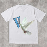 Trendy street print pigeon short-sleeved T-shirt