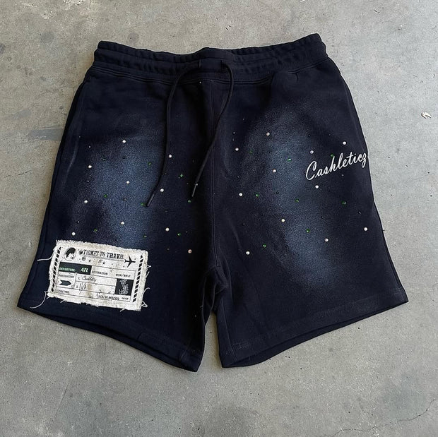 Personalized street style rhinestone shorts