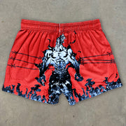 Fighter Anime Print Mesh Shorts