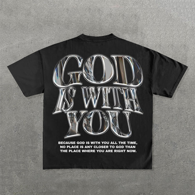 God Is With You Print Short Sleeve T-Shirt