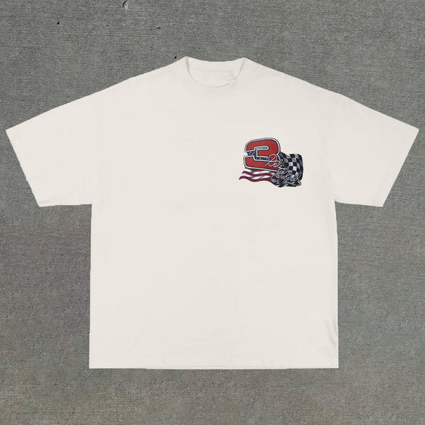 Fashion round neck racing driver print T-shirt