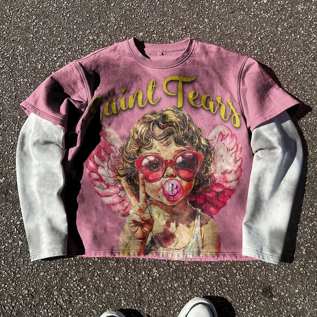 Bubble Angel Casual Street Stitching Long Sleeve T-Shirt