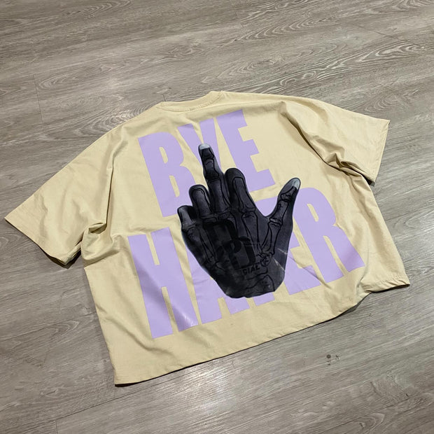 Hand gesture print crew neck T-shirt
