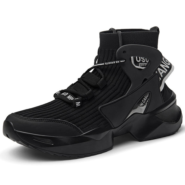 Casual sports shoes dad men's shoes flying woven thick sole inner heightening socks boots