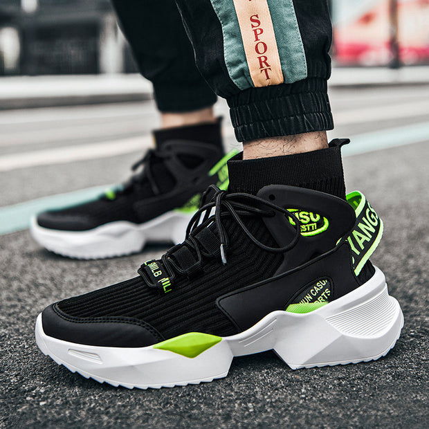 Casual sports shoes dad men's shoes flying woven thick sole inner heightening socks boots