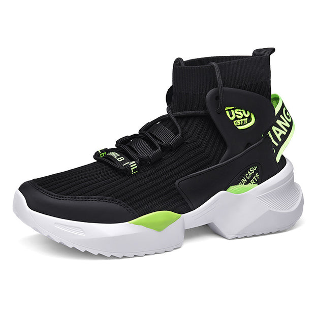 Casual sports shoes dad men's shoes flying woven thick sole inner heightening socks boots