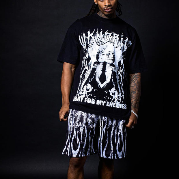 Split Personality T-shirt Mesh Shorts Two-Piece Set
