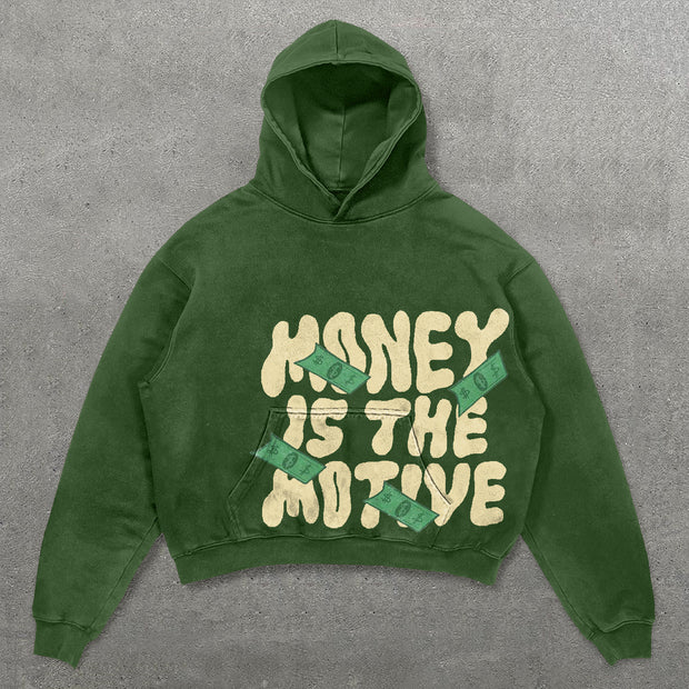 Money Is Motiva Letters Print Long Sleeve Hoodies