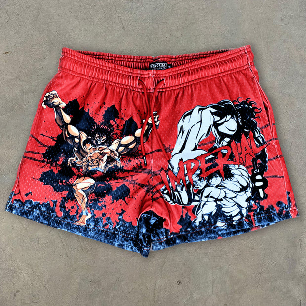 Fighter Anime Print Mesh Shorts