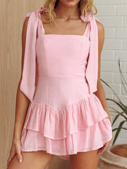 Solid Color Strap Design Ruffle Dress