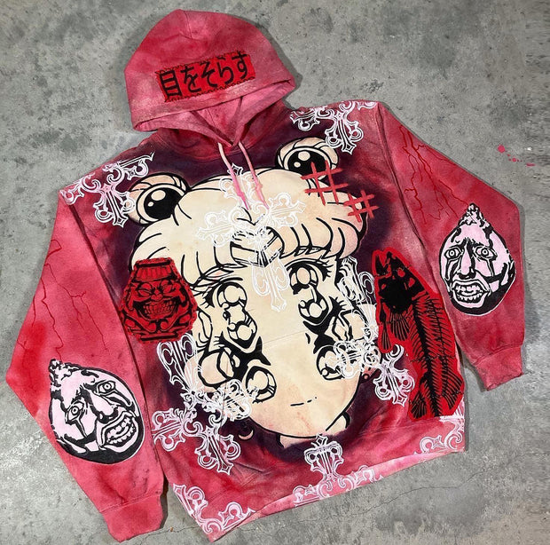 casual anime print hoodie