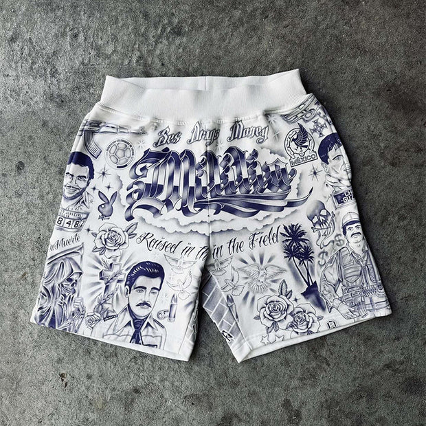 Retro personality hand-painted pattern shorts