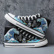 Artistic patterned high-top trendy shoes, casual sports canvas shoes