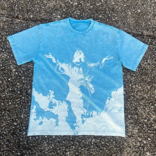 Jesus Cloud Print Short Sleeve T-Shirt