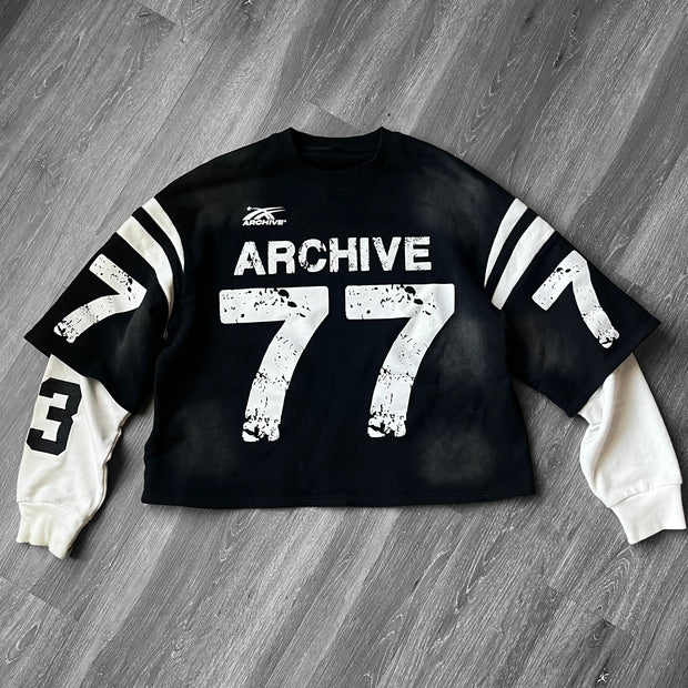 Personalized contrasting digital print fake two-piece sweatshirt
