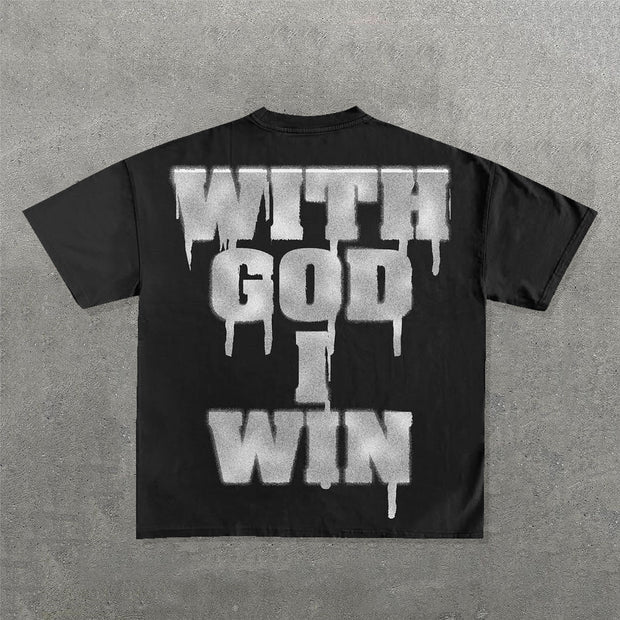 With God I Win Print Short Sleeve T-Shirt