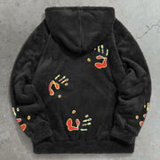 Retro trendy printed hip hop plush hoodie