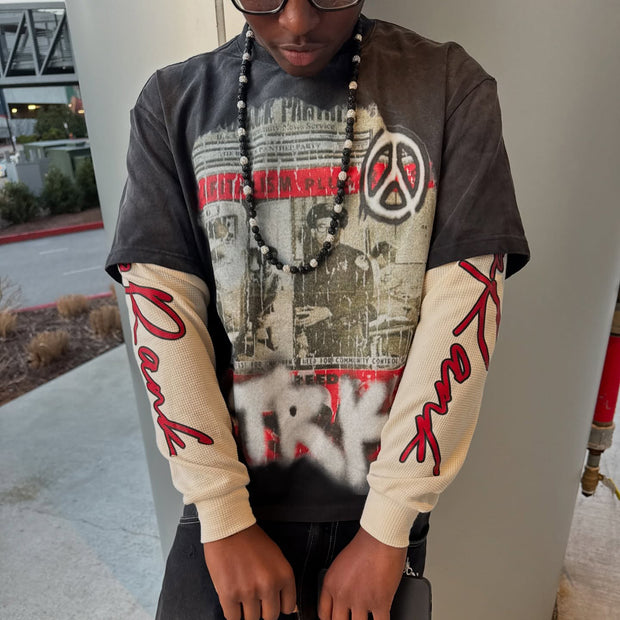 Stop the War Casual Street Retro Stitching Long Sleeve T-Shirt