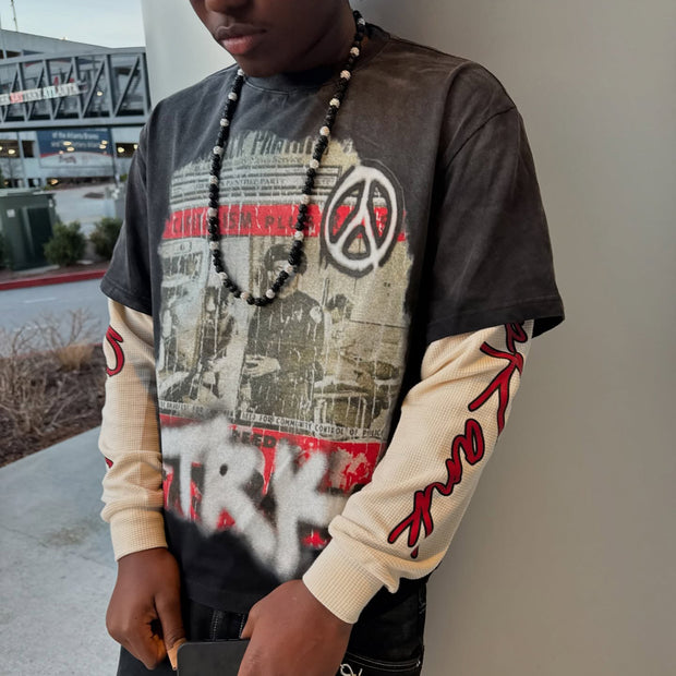 Stop the War Casual Street Retro Stitching Long Sleeve T-Shirt