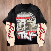 Stop the War Casual Street Retro Stitching Long Sleeve T-Shirt