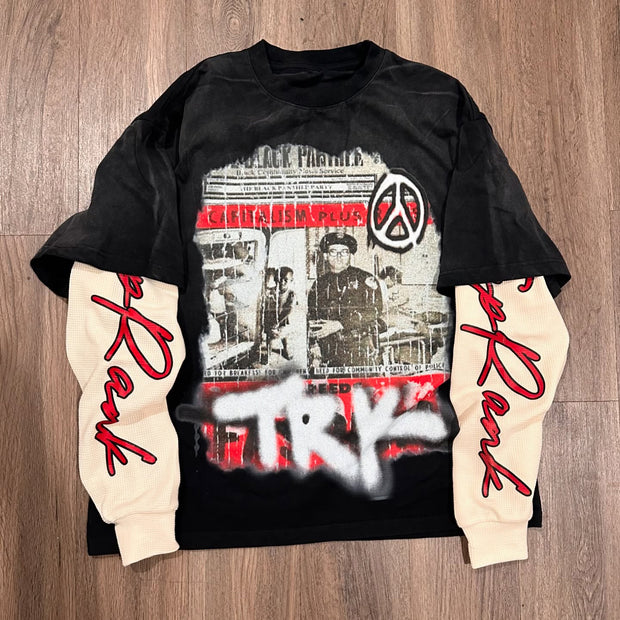 Stop the War Casual Street Retro Stitching Long Sleeve T-Shirt