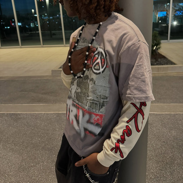 Stop the War Casual Street Retro Stitching Long Sleeve T-Shirt