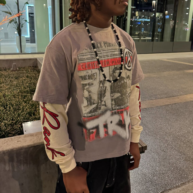 Stop the War Casual Street Retro Stitching Long Sleeve T-Shirt