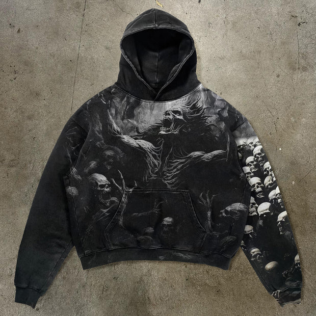 Dark Style Skull Print Long Sleeve Hoodies