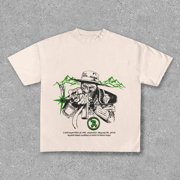 Round neck personalized print gun T-shirt