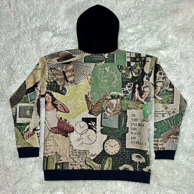 Retro Hip Hop Tapestry Full Zip Hoodie