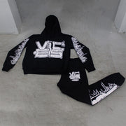 Relaxed Street Print Sport Hoodie Two-Piece Set