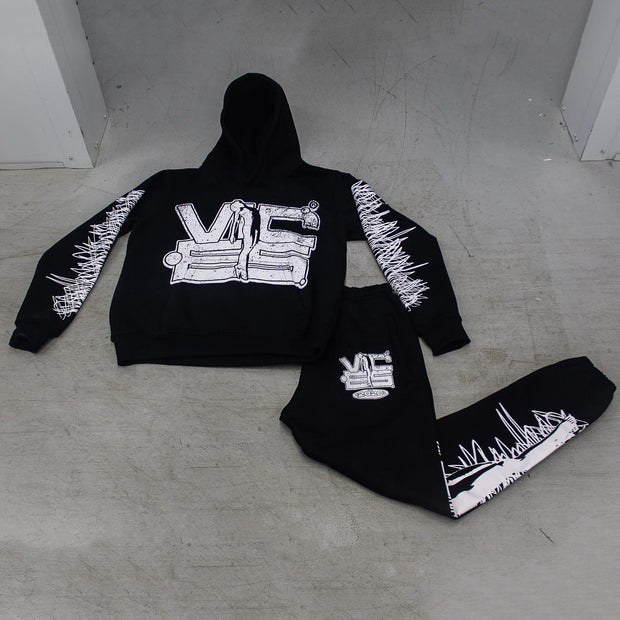 Relaxed Street Print Sport Hoodie Two-Piece Set