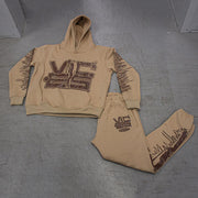 Relaxed Street Print Sport Hoodie Two-Piece Set