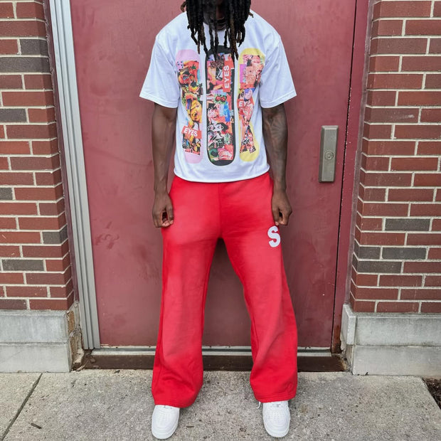Multi-element Printed T-Shirt Sweatpants Two Piece Set