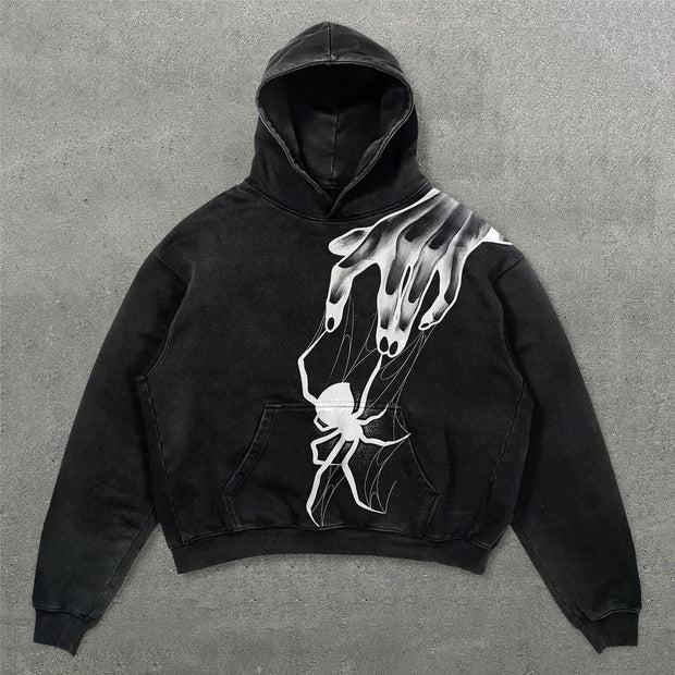 Spider & Hand Print Long Sleeve Hoodies