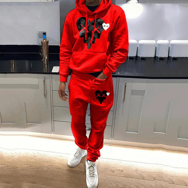 Emoticon Heart Print Hoodie Sweatpants Two Piece Set
