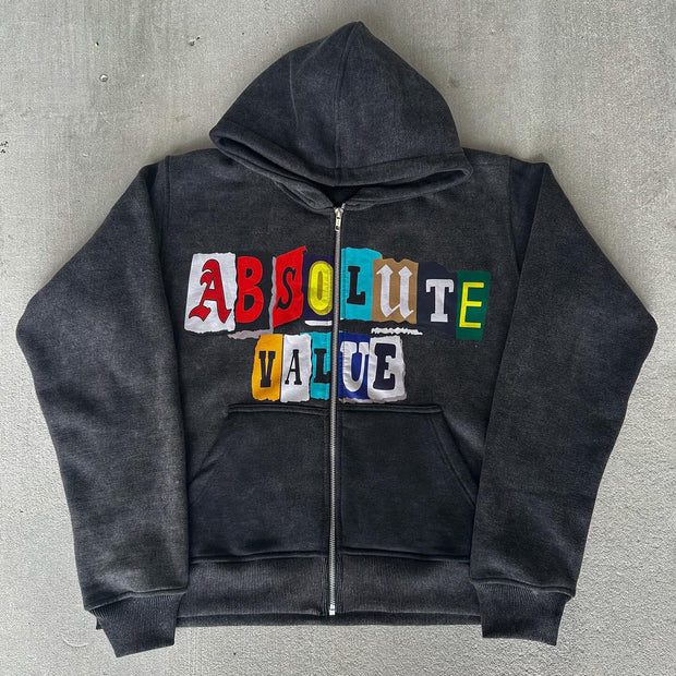 Absolute Value Print Long Sleeve Zipper Hoodies