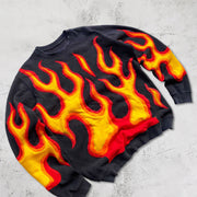 Flame trendy print retro crew neck sweatshirt