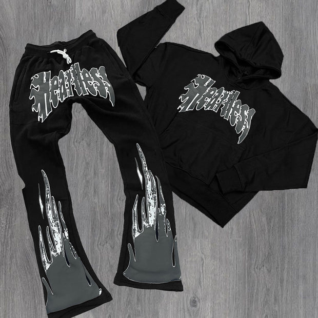 Heartless Print Hoodie Sweatpants Two Piece Set