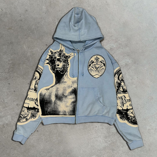 Paradise Patch Print Zip Hoodie