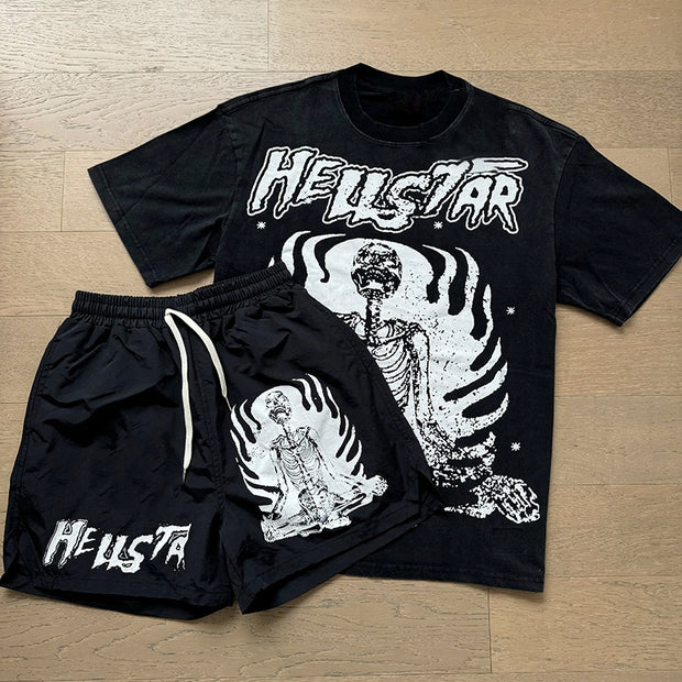 Skull Yoga Casual Street T-shirt Shorts Two-Piece Set