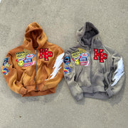 Vintage washed patch zipper hoodie
