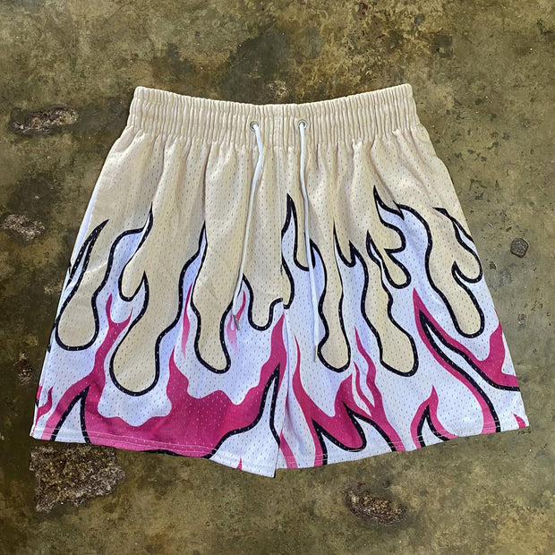 Casual Flame Print Mesh Shorts