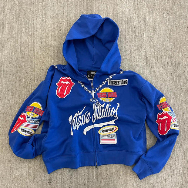 Streetwear Print Zip-Up Hoodie
